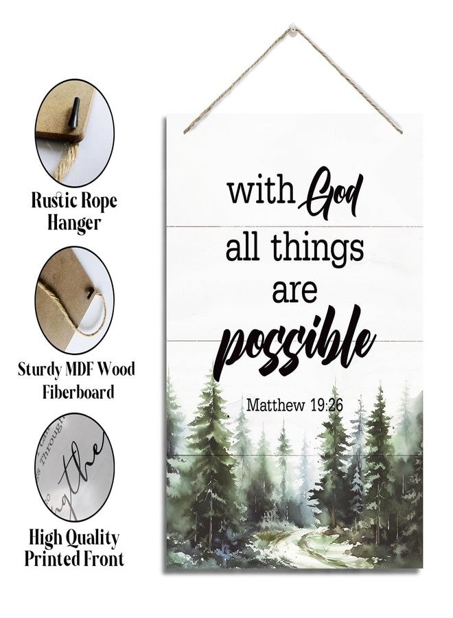 XQLSR Christian Decor, Rustic Hanging Wood Plaque Sign, Christian Wall Hanging Decoration, Home Decor, Scripture Wall Art, Religious Gifts, Matthew 19:26 Sign, With God All Things Are Possible Sign - Image 3